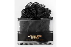 TCGPRO African Net Sponge Authentic - Exfoliating Body Scrubber Bath Sponge - Back Scrubber Washcloth for Shower with Travel Bag (Black)