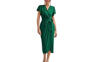 GRACE KARIN Women’s Dresses Ruffle Short Sleeve Ruched Wrap Summer Dress Bodycon Maxi Business Dress for Cocktail Wedding