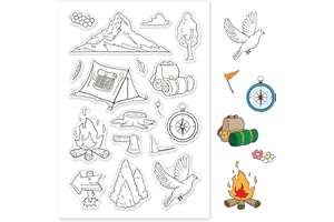 GLOBLELAND Campeggio Timbro Acrilico Timbri Trasparenti Timbri in Silicone Strumenti per timbratura Trasparenti per Fai da Te Scrapbooking Album Fotografico Creazione Decorativa Creazione di Carte