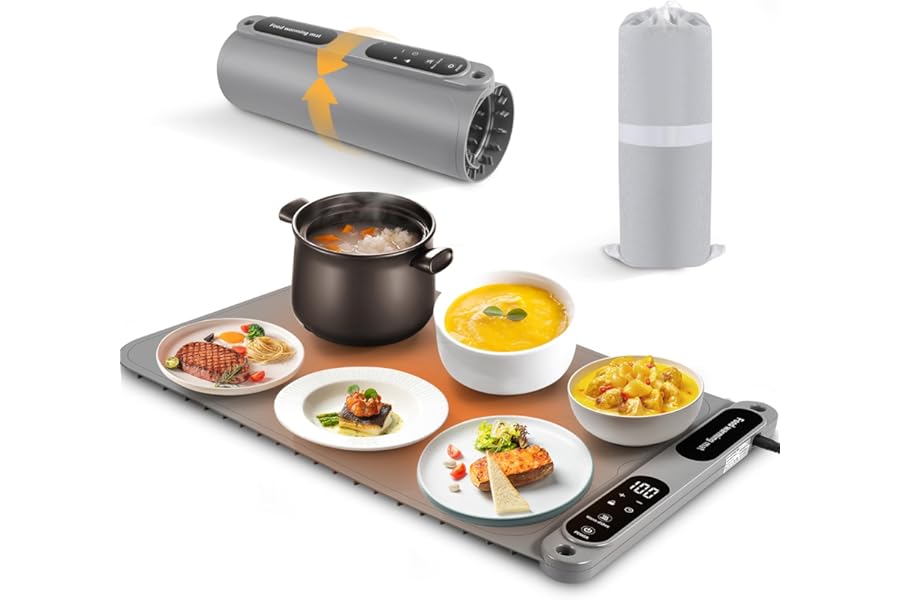 Warming Mat for Food Silicone Electric Warming Tray with 6 Temperature Settings, Child-Lock, Auto Shut-Off, Hot Plate for Buffets, Waterproof Silicone Foldable Heating Mat for Home Parties, Gatherings