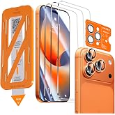 QHOHQ 3 Pieces Screen Protector for iPhone 17 Pro Max + 1 Set Camera Protector, Top 9H+ Tempered Glass, [12 Feet Military Ant