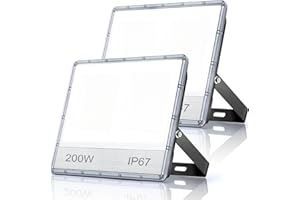 ‎YIQIBRO YIQIBRO LED Strahler Außen 200W 2 Stück, 2 in 1 LED Fluter 20000LM Superhell Aussenstrahler, 7000K Kaltweiß LED Scheinwerfer mit LED Trafo, IP67 Wasserdicht Außenbeleuchtung für Garten Hof Sportplatz