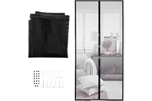 AEROGLO Magnetic Fly Screen Door Heavy Duty Mesh Curtain with Powerful Magnets and Thumbtacks Fly Screen Door Mesh Screen Curtain Magnetism Automatically Closes Magnetic Curtain 90 * 210cm(Color:Black)