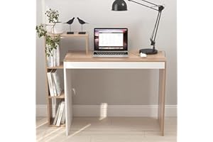 SogesHome Scrivania per computer con stoccaggio e ripiani 110 cm x 40 cm per piccoli spazi Moderno stile semplice Tavolo d'angolo WL-SZKST-BD-1