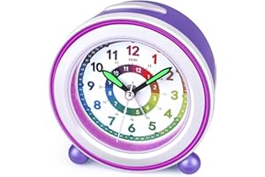 Juboos Despertador Analógico para Niños, Compacto, No Hace Tic-TAC,para Viajes, Silencioso, con Alarma de Volumen,Luz Nocturna,Repetición, Despertador a Pilas (Púrpura 546)