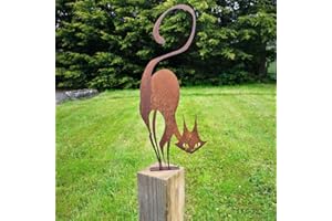HADAVAKA Retro Rusty Metal Cat Fence Topper Decor, Metal Garden Yard Art Summer Farmhouse Home Decor Outdoor Ornaments Décor Courtyard Lawn Gift Ideal For Yard, Patio (Cat)