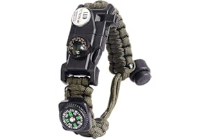 AuRiver Bracelet Paracorde Survie pour Homme Femme, Militaire Paracord Bracelet Kit avec Flint + Boussole + Thermomètre + Sifflet + Lumière LED pour Extérieur, Randonneur, Baroudeur, Explorateurs