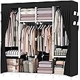OPPAIYA Canvas Wardrobe, Zippered Open Wardrobe, Portable Wardrobe With 4 Hanging Rails, 4 Compartments and 8 Side Pocket Fabric Wardrobes, 165 x 165 x 45 cm, Great Foldable wardrobes for Bedroom