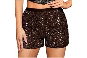 RLEHJN Glitzer Shorts Damen,Disco Party Festival Outfit Pailletten Shorts Kurz Freizeitshort Glitzer Hose Sexy Hotpants Karneval Kostüm Glänzend Pailettenhose Rave Silvester Outfit Faschingskostüme