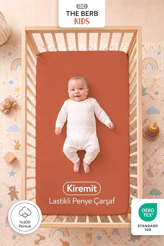%100 Pamuk Penye Lastikli Bebek Çarşafı | Park Yatak, Beşik, Anne Yanı | 60x110, 60x120, 70x110, 70x120, 70x130, 80x130, 70x140, Kiremit