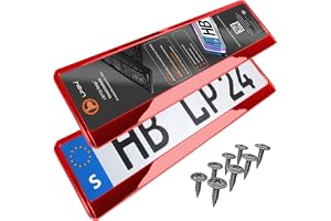 2x Registreringsskylthållare - hållbar & säker - 8 skruvar - röd krom - 520x110 mm - Nummerplåtshållare för svenska & EU - Nu
