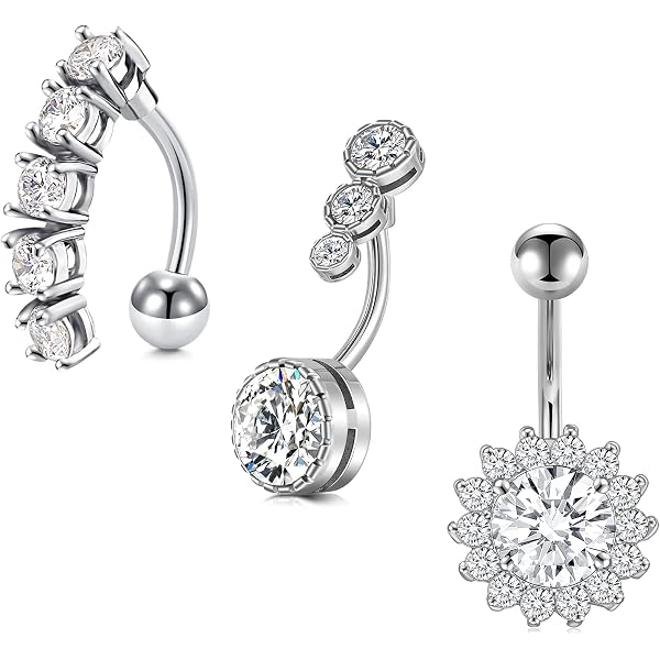 Piercing Nombril En Acier Et Or Avec Diamant - Anneau Pour Ventre, Neuf Avec étiquettes