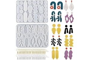 HyzaPhix 42pcs Moule Silicone Boucle D'oreille, Moulle Bijoux Resine Epoxy Moulage Pendentif Earring Resin Molds avec Crochets d'oreille pour DIY Fabrication de Boucles d'oreilles (42pcs)