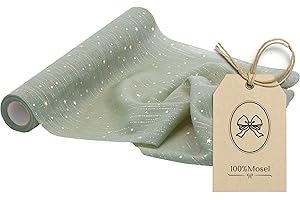 100%Mosel Materiał dekoracyjny gwiazdy, w kolorze zielonej muted green (28 cm x 5 m), 66 g/m², bardzo cienki bieżnik, delikatna dekoracja stołu na adwent i Boże Narodzenie