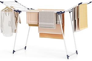 ‎SYKIARIOL SYKIARIOL Wäscheständer, Standtrockner, Stabiler Flügelwäscheständer für platzsparende Aufbewahrung, Klappbarer Gullwing Wäscheständer für Lange Wäschestücke, Kleidung, Handtücher, Weiß