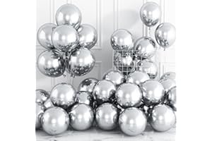 DOMGOGE Metallic Silver Balloons, 30 Pack 12 Inch Shiny Silver Metallic Chrome Balloons, Glossy Vintage Silver Thick Helium Balloons for Birthday Wedding Anniversary Baby Shower Celebration Party Decorations