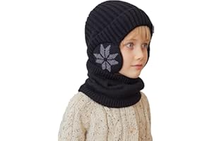 YAMEE Bonnet Chaud écharpe Ensemble pour Enfants avec Doublure Peluche Doux Cache-oreilles Chaud,2 Pièces Tricoté Beanie Cache-Cou Enfants Hiver Coupe-Vent,Chapeau pour Fille Garçon 4-10 Ans