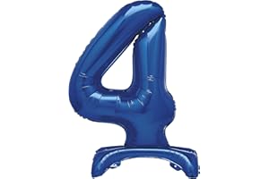 Unique Blue Standing Number 4 Foil Balloon 30", Packaged
