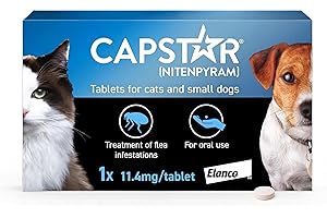 Capstar Flea Tablets, Fast Acting Flea Treatment For Cats & Small Dogs (1kg - 11kg), 1 x 11.4 mg Tablet, Starts Working In 15-30 Mins, Kills Adult Fleas In 6 Hours, Fuss Free Edible Tablets