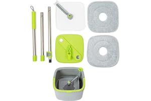 Easy Gleam Innovative 360 Spin Mop Bucket Set with Spin Wringer, Mop and Wringer Set, Microfibre Mop and Bucket. 2 Reusable Pads Supplied, Suitable for all Floor Types (Green)