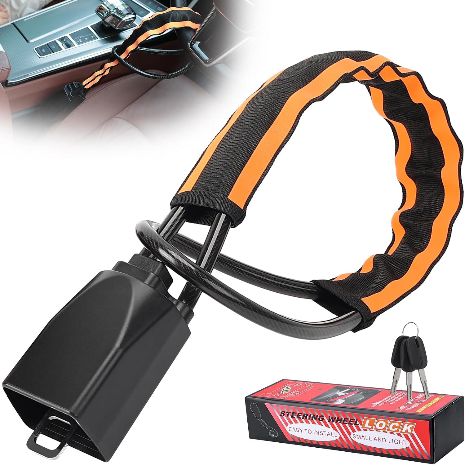 Thlevel Antirrobo Coche Volante Alta Visibilidad Bloqueo de Volante Coche con 3 Llaves para Furgonetas Camper y Autocaravanas