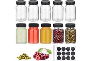 Hejo 10 Pcs Mini Bouteille Verre, 60 ml Petite Bouteill en Verre avec Étiquette, Petite Bouteille Shot de Jus, Mini Bouteilles Shot pour Fruits Jus de Gingembre (Couvercle Noir)