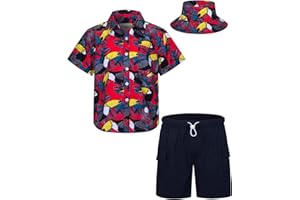 MOHEZ Boys Hawaiian Shirt and Short Set Summer Outfit Kids 2 Piece Festival Clothes Button Down Shirts Clothes Set For Kids