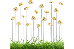 NQEUEPN Lot de 20 Pieu Jardin Abeilles, Piquets de Jardin vifs Décoratifs Abeille sur Bâton Décorations Artistiques pour Pot Pelouse Patio Couloir Plante d'Extérieur