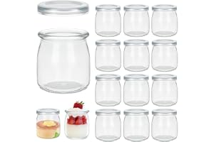Alitree 12 stycken 200 ml yoghurtkoppar med lock, genomskinliga och återanvändbara glasburkar för sylt, honungsdesserter, läm