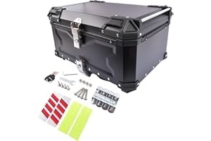 GELUOXI 65L Motorbike Top Case, Aluminum Waterproof Top Box for Motorcycle Luggage Box with Security Lock for Storage Helmet, Motorbike Top Case Black