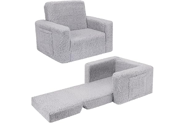 SLIGUY Soffa för småbarn, småbarn soffa, barnsoffa, barnsoffa, konvertibel soffa till vilstol utdragbar soffa sherpa överdrag
