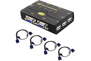 JIDETECH Commutateur KVM VGA 4 Ports avec hub USB et Prise en Charge Audio Connexion Clavier Souris sans Fil et Fonction de Commutation par Bouton-Poussoir