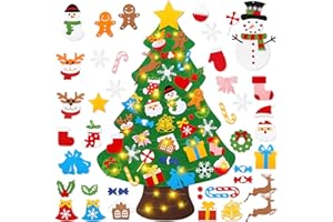 TIAZHAN Arbol De Navidad, 3.34 Ft/ 40pcs Bricolaje Iluminado Fieltro Árbol De Navidad Set, con 5m Luces Cuerda De Luz, Accesorios Muñeco De Nieve Y Numerosas Y Desmontables Decoraciones, para Niños Regalo