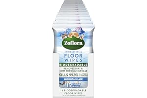 Zoflora Mountain Air Floor Wipes, 12 Pack x 15 Pack, Antibacterial & Multi-Surface Floor Cleaning, Removes Dirt & Odours, Kills 99.9% of Bacteria & Viruses.