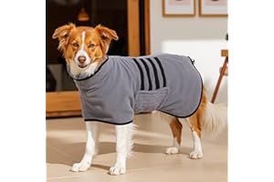 HezzLuv Microfiber Dog Drying Coat – Super Absorbent & Quick-Drying Dog Robe – Adjustable Fit for Medium to Large Dogs – Ideal for Bath, Swim & Wet Walks(Black, M)