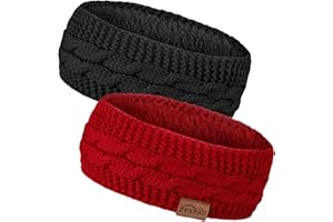 ‎ZYXBBD Winter Stirnband für Damen- Mädchen Gestrickte Haarreifen Verdicken Elastische Haarband Ohrenwärmer für Outdoor Sport, Einkaufen, Skifahren, Laufen, Joggen (Schwarz + Rot)