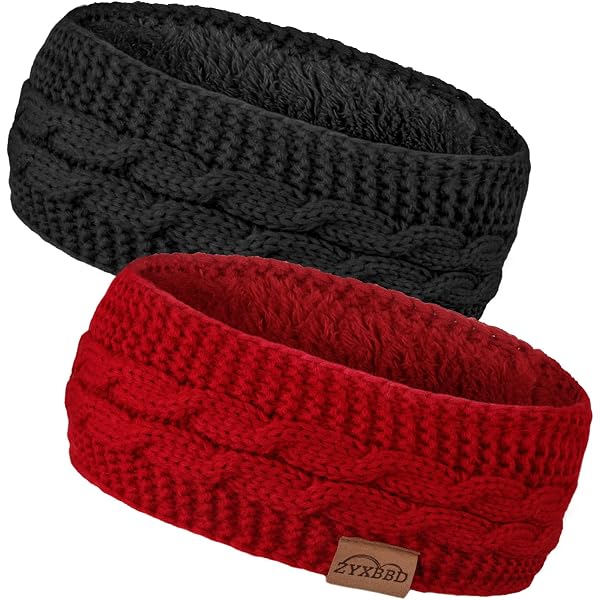 3 Stück Stirnbänder Damen Winter – Gestrickt, Warm & Elastisch (Schwarz, Grau, Rot)