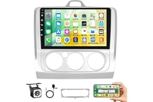 CAMECHO Android Car Stereo for Ford Focus Exi MT 2 3 Mk2/Mk3 2004-2011 with GPS Navigation 9 Inch Touch Screen Car Radio with Bluetooth FM RDS Radio Support WiFi Mirror Link Head Unit with Reverse Camera