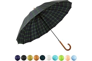 SoulRain 16 Rippen 121,9 cm Stockschirm, automatisches Öffnen, einfarbig, modisch und einfach, bogenförmiger klassischer Holzgriff, winddicht, unzerbrechlich, Regenschirm (Gitter Navy)