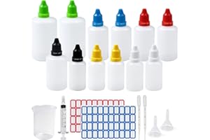 EPISKEY Lot de 12 bouteilles compte-gouttes vides en plastique de 100 ml, 50 ml, 30 ml, bouteilles de voyage, bouteilles de liquide, étiquettes, pipette de transfert
