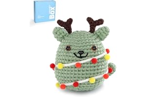 CrochetBox Crochet Kit for Beginners: Christmas Cat Crochet Kit, Include Won't Split Yarn, Step-by-Step Video Tutorial, Patterns, 3.5MM Hook, Birthday, Thanksgiving Gift for Adults.