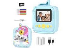 YKSLEMON Kids Camera Instant Print,Birthday presents gifts for 3 4 5 6 7 8 9 Year Old Boys Girls,48MP & 1080P HD Kids Digital Camera with 32GB SD Card & 3 Rolls Paper