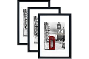 Scholar Tree Black Picture Frame A4 with Mount,Set of 3,A4 Frame,Freestanding and Wall Mountable