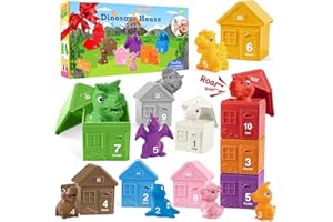 Mini Tudou Montessori Toys for 1,2,3 Year Old,20 Pcs Dinosaur Learning Toys with Finger Puppets & Stacking House,Counting & Matching & Sorting Fine Motor Games,Sorting Toys for Toddlers 1-3