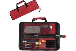 HJSSAA Knife Bag, Chef Knife Roll Bag, Chef's Knife Bag, Heavy Duty Oxford Knife Bag with 13 Slots, Easy Carry Handle and Shoulder Strap, Kitchen Storage for Travel, Camping, red, Classic