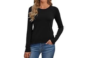 Crewhpo Camiseta Termica Mujer Manga Larga Ropa Interior Elástica y Transpirable Camisetas Térmica Cuello Redondo Tops para Running Fitness Esquí