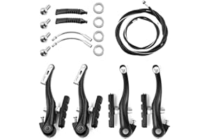 Glarks El juego de 6 frenos de bicicleta incluye 2 pares de 4 frenos V-Bike, 2 cables de freno delanteros y traseros negros, líneas de freno profesionales para bicicletas de montaña y carretera