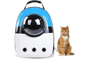 MYKOMI Pet Travel Carrier, Cat Dog Dome Space Capsule Bubble Backpack, Portable Waterproof Breathable Knapsack for Hiking, Traveling (white/blue)
