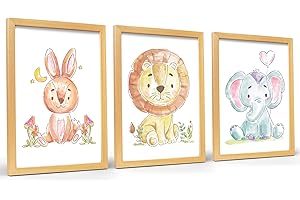 Milaboo® Póster para habitación infantil de animales, fabricado en Alemania, DIN A4, bellas imágenes para habitación de bebé, decoración de pared para niños (juego de 3 animales 2)
