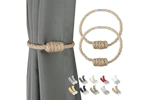 BEL AVENIR Alzapaños magnéticos para cortinas, modernos alzapaños tejidos con exquisito nudo, soportes para cortinas para decoración del hogar (yute, 2 unidades)